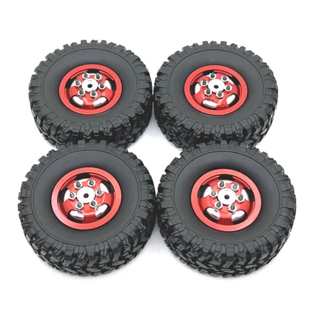 DUHWQ Compatible Metal Upgraded Wheels and Tires Compatible with 1/12 MN82 LC79 MN78 RC Car Parts(RED)