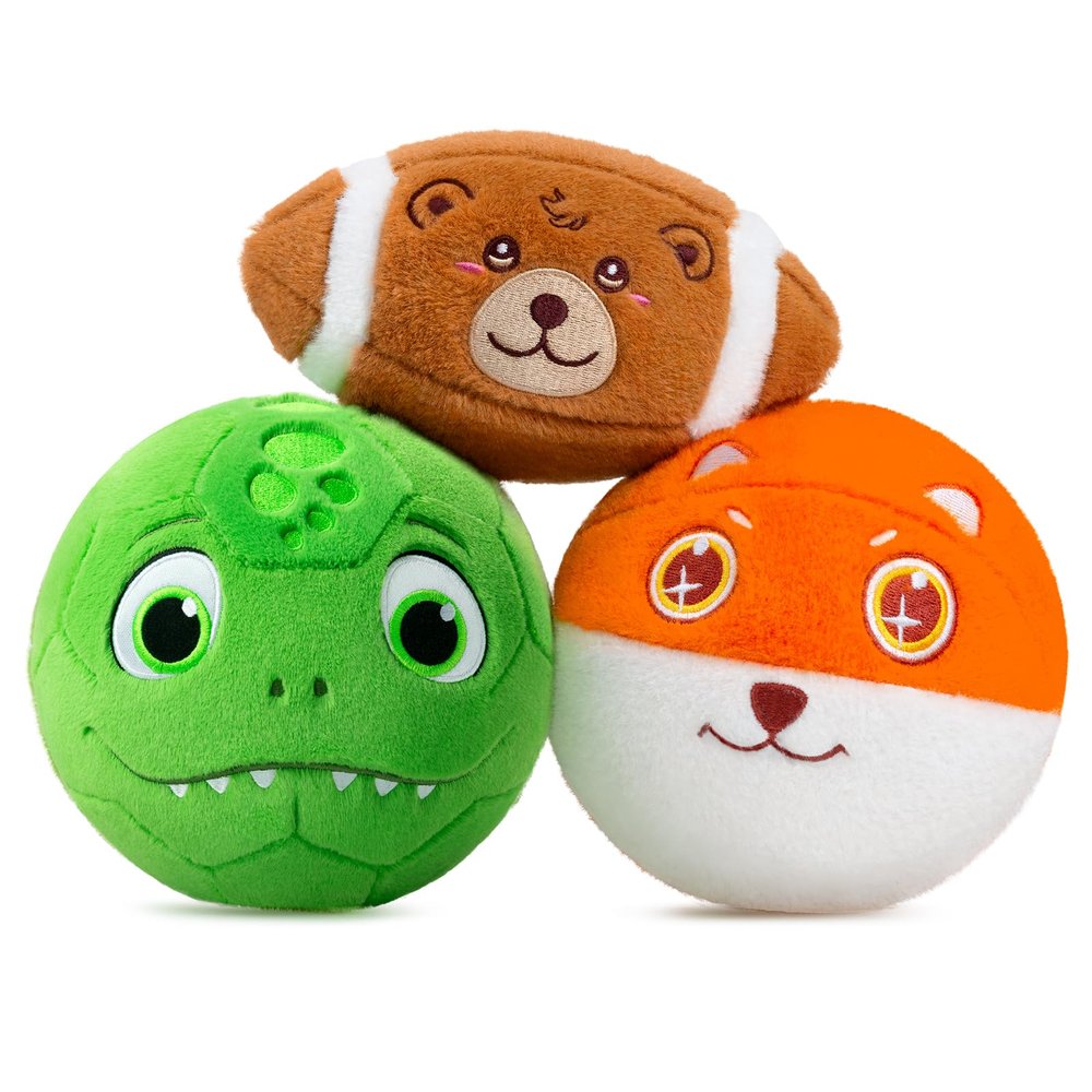 VangeBow 3 Pack Soft Sports Balls for Toddlers 1-3, Inflatable Plush Baby Balls Set for Kids 3-5, 5 Inch Soccer Ball & Basketball, 6.5 Inch Football, Mini Toddler Ball Toys for Boy Girl First Gifts