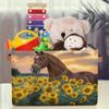 HSYOYO Beautiful Horse Sunflowers Storage Basket with Handles Collapsible Storage Bins Rectangular Toy Storage Organizer Box Fabric Shelf Baskets for Nursery Bedroom Bathroom 1PC view 3