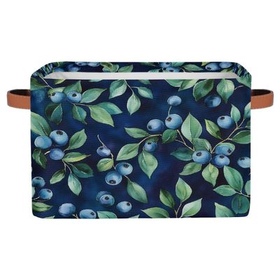 HSYOYO Blueberry Branch Storage Basket with Handles Collapsible Storage Bins Rectangular Toy Storage Organizer Box Fabric Shelf Baskets for Nursery Bedroom Bathroom 1PC