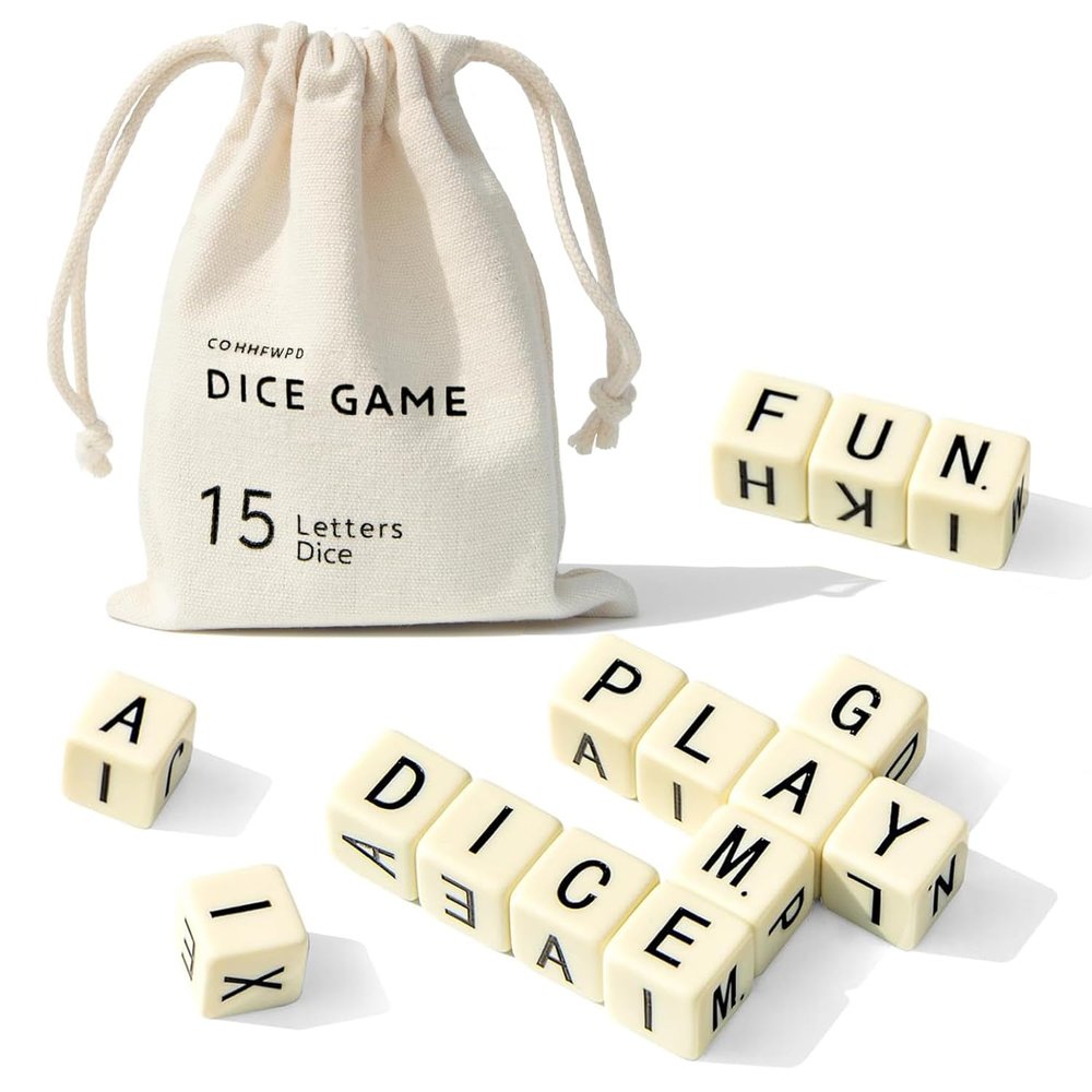 COHHFWPD Crossword Dice Game, Word Game, 15 Large Letter Dice, Word Dice Game for Family Games, Travel & On-The-Go Fun