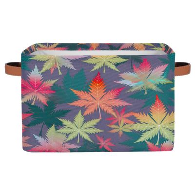 HSYOYO Pink Neon Maple Leaves Storage Basket with Handles Collapsible Storage Bins Rectangular Toy Storage Organizer Box Fabric Shelf Baskets for Nursery Bedroom Bathroom 1PC