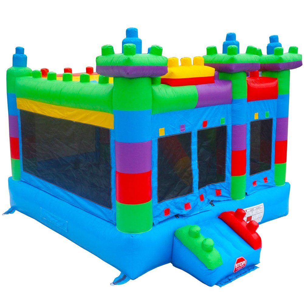 Hapcap Semi Commercial Bounce House for Big Kids 8-12, Built-in Slide,PVC Material,for Backyard Outdoor Party,12.3'Lx 12'Wx 10.4'H (Building Block Ver1 with Blower)