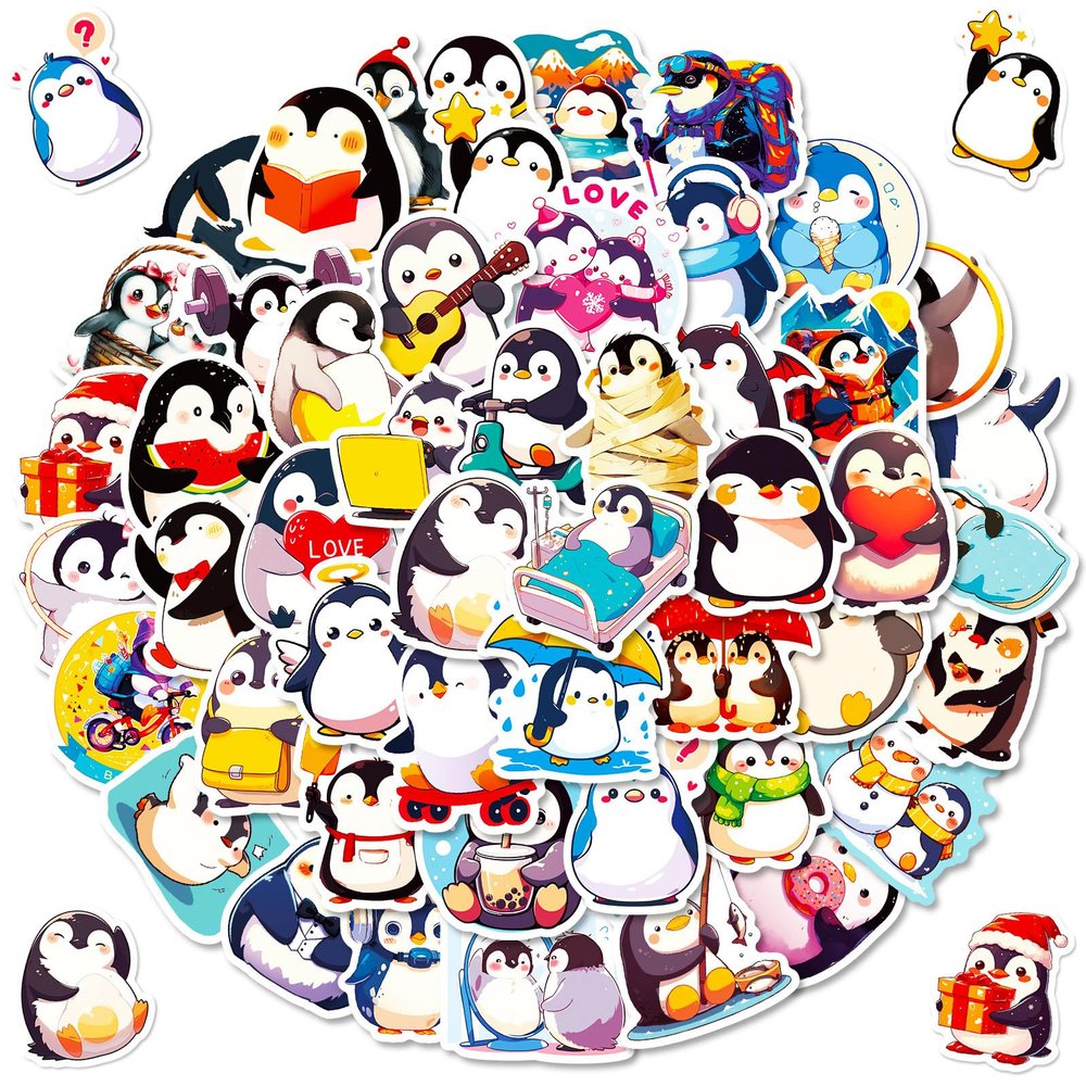 100 PCS Penguin Stickers, Cute Animal Decoration Vinyl Waterproof Sticker for Water Bottle Laptop Guitar Phone Skateboard, Kids Christmas Gifts, 2025 Friend Penguin Decor, for Teen Childrens Girls