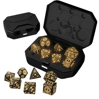 Altsuceser LED Light-up Dice Set, Cool LED DND Dice with Charging Box, Rechargeable Glowing Multi-Sides Dice Warm Glow Electric Dice, Polyhedral Role Playing Dice for DND Gifts RPG Black