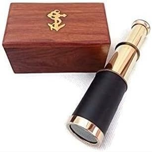 6 Inch Brass Telescope with Wooden Box Vintage Mini Handheld Spyglass Nautical Marine Small Brass Telescope Pirate Navigation Collectible Pocket Spy Glass