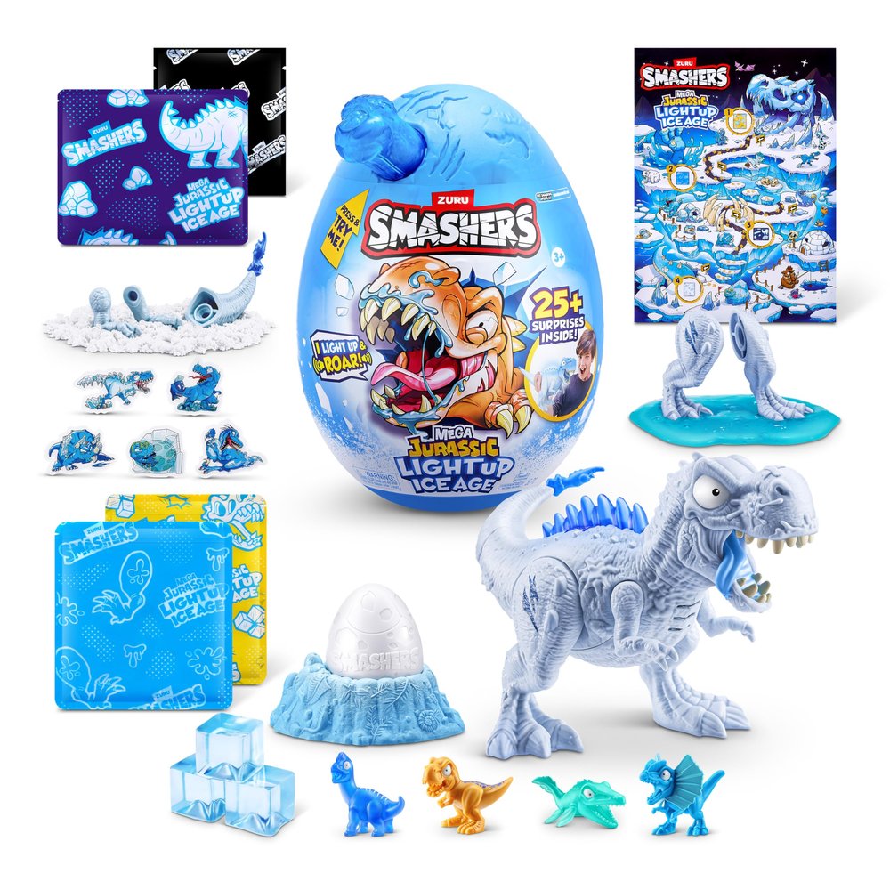 Smashers Mega Jurassic Light Up Ice Age (T-Rex) by ZURU, Smashable Egg Toy for Boys