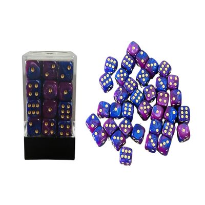 36 Dice Pack 12mm Dark Blue & Purple w/Gold Accents Rounded Edges