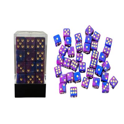 36 Dice Pack 12mm Dark Blue & Purple w/Gold Accents Square Edges