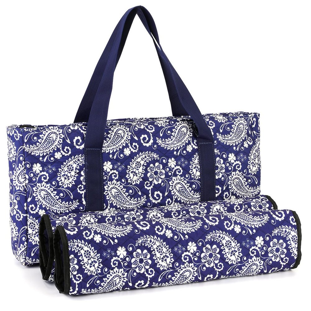 Empty Mahjong Bag Set  Blue Quilted Soft Case with 2 Wrappers for American Mahjong Tiles, Trays & Rack (Mahjong Case Only)