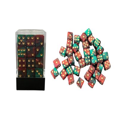36 Dice Pack 12mm Red & Green w/Gold Accents Square Edges