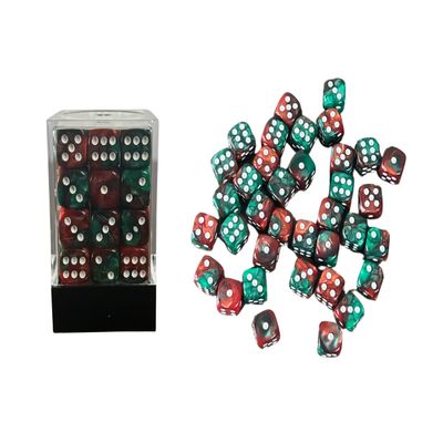 36 Dice Pack 12mm Red & Green w/White Accents Rounded Edges