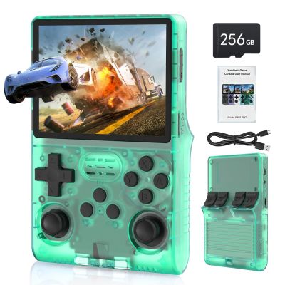 FVBADE[30000 in 1] R40S PRO Handheld Game Console 3.5 inch IPS Screen Mini Retro Console 3800mAh Portable Pocket Arcade 45+ Mainstream Emulator 256G TF Card Transparent.(Green)