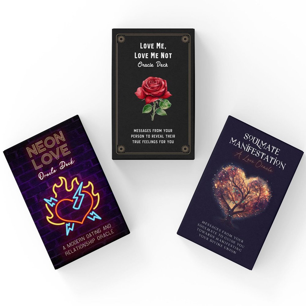 Metaphoracle Love Oracle Cards (Pocket Size) - Bundle of 3 Mini Romance Oracle Decks - Love Me, Love Me Not Oracle Deck + Neon Love Relationship Forecasting Deck + Soulmate Manifestation Oracle