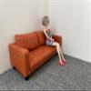 1:6 Scale Handmade Dollhouse 3-Seater Leather Sofa, Miniature Doll Sofa, Living Room Scene Model (Orange Wax) view 3