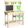 Cedar Wood Outdoor Play Kitchen for Kids, Mud Kitchen with Water Faucet, Dual-Sided Chalkboard, Storage Shelves, Cups, Removable Sink, and Pretend Stove  Backyard Toddler Playset for Boys and Girls view 1