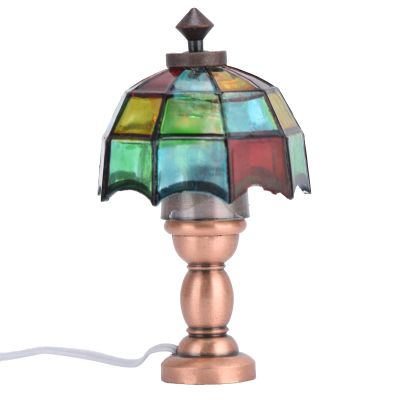 1:12 Dollhouse LED Desk Lamp Miniature Table Lamp with Umbrella Shaped Lampshade