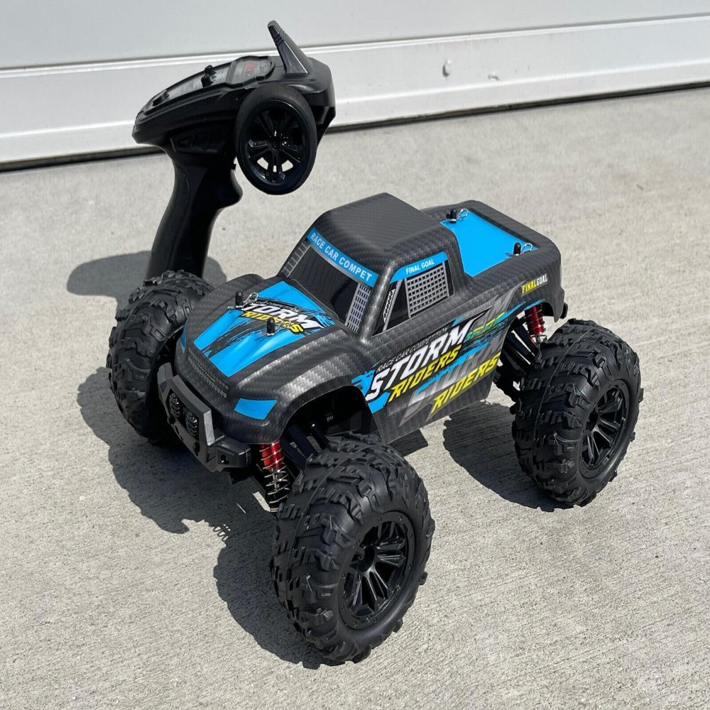 1:16 Scale Storm RC Monster Truck, 4WD Off-Road Remote Control Car, Brushed Motor, RTR, Blue/Black