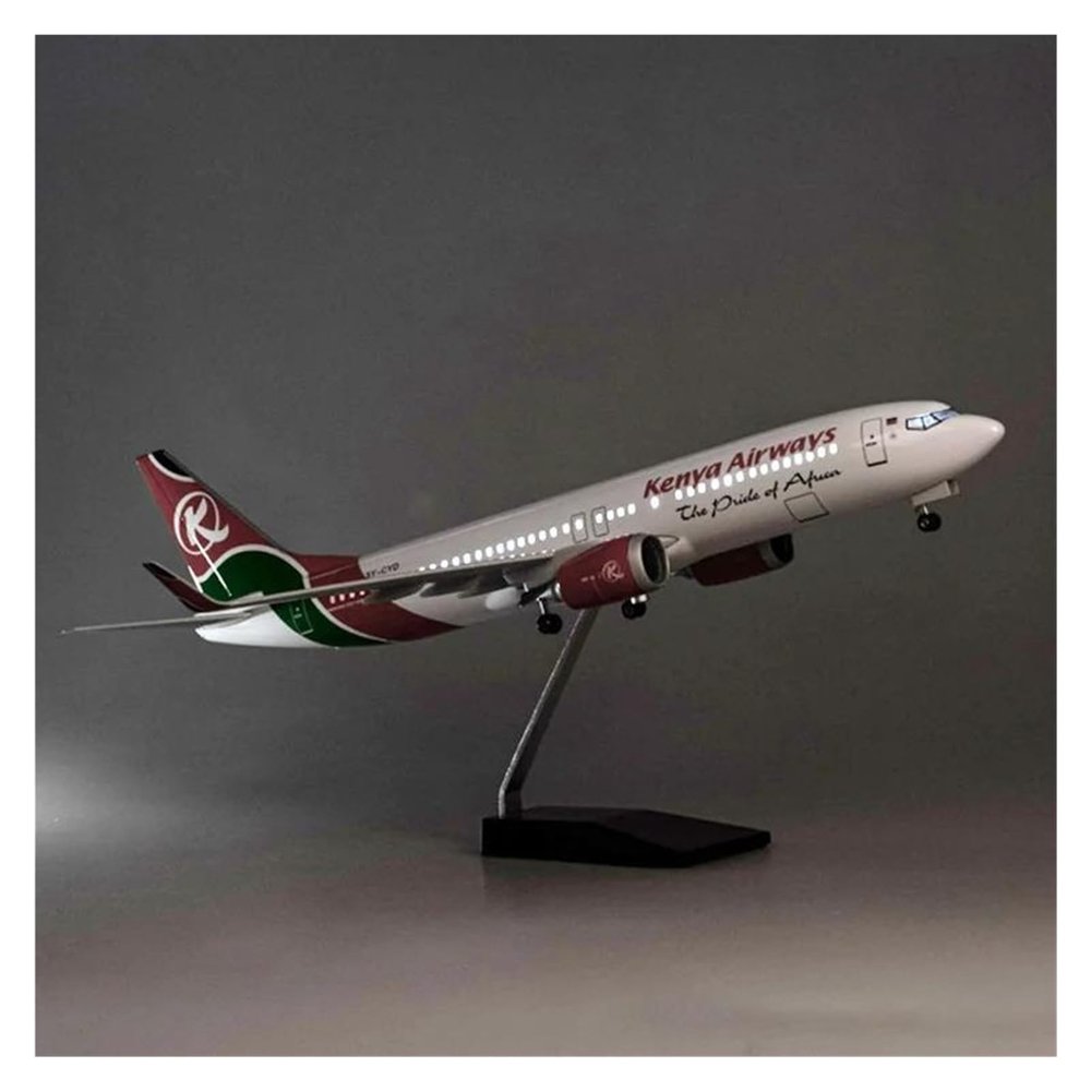 Scale Aircraft 47CM 1/85 for Kenya 737MAX B737 MAX Airline Model Diecast Resin Plane Model Passenger Aircraft Model Suitable for Display(with Light)