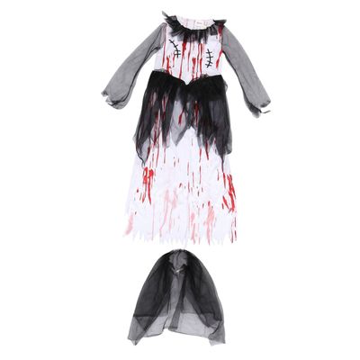 1set 2pcs Dress White Polyester Halloween Costume Bloody Bride Costume Bridal Gown