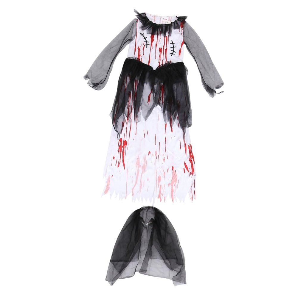 1set 2pcs Dress White Polyester Halloween Costume Bloody Bride Costume Bridal Gown