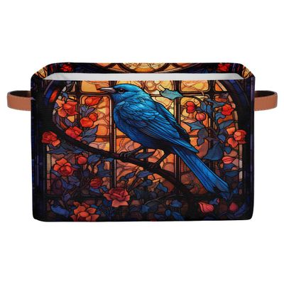 HSYOYO Art Birds Rose Storage Basket with Handles Collapsible Storage Bins Rectangular Toy Storage Organizer Box Fabric Shelf Baskets for Nursery Bedroom Bathroom 1PC