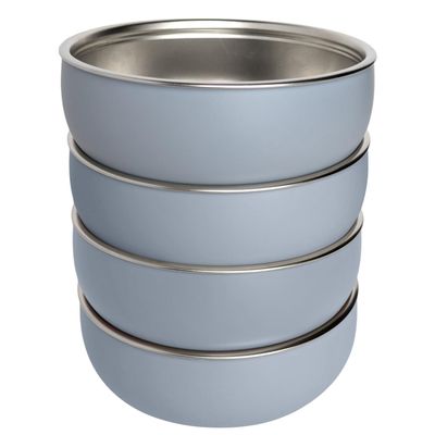 Monkey Proof Non-Toxic Stainless Steel Child Bowl 5 with Non-Slip Silicone Shell, (Set of 4 bowls) Unbreakable, Mess Free Feeding for Babies, Toddlers, Kids, BPA free (Misty Blue)