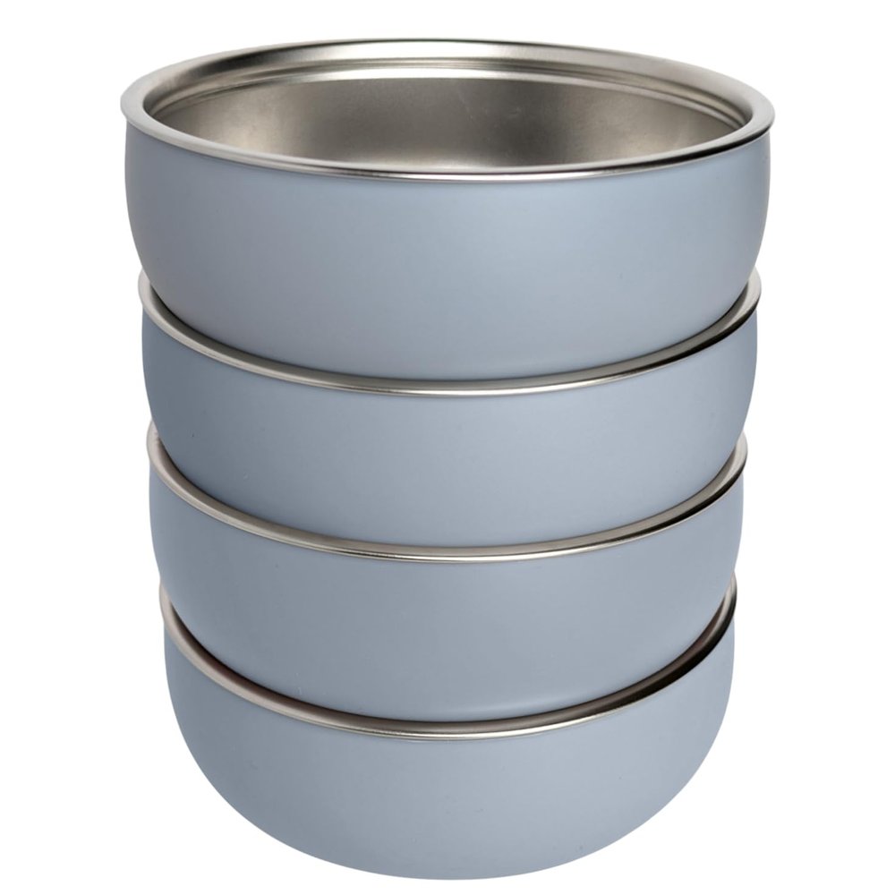 Monkey Proof Non-Toxic Stainless Steel Child Bowl 5 with Non-Slip Silicone Shell, (Set of 4 bowls) Unbreakable, Mess Free Feeding for Babies, Toddlers, Kids, BPA free (Misty Blue)