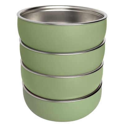 Monkey Proof Non-Toxic Stainless Steel Child Bowl 5 with Non-Slip Silicone Shell, (Set of 4 bowls) Unbreakable, Mess Free Feeding for Babies, Toddlers, Kids, BPA free (Sage Green)
