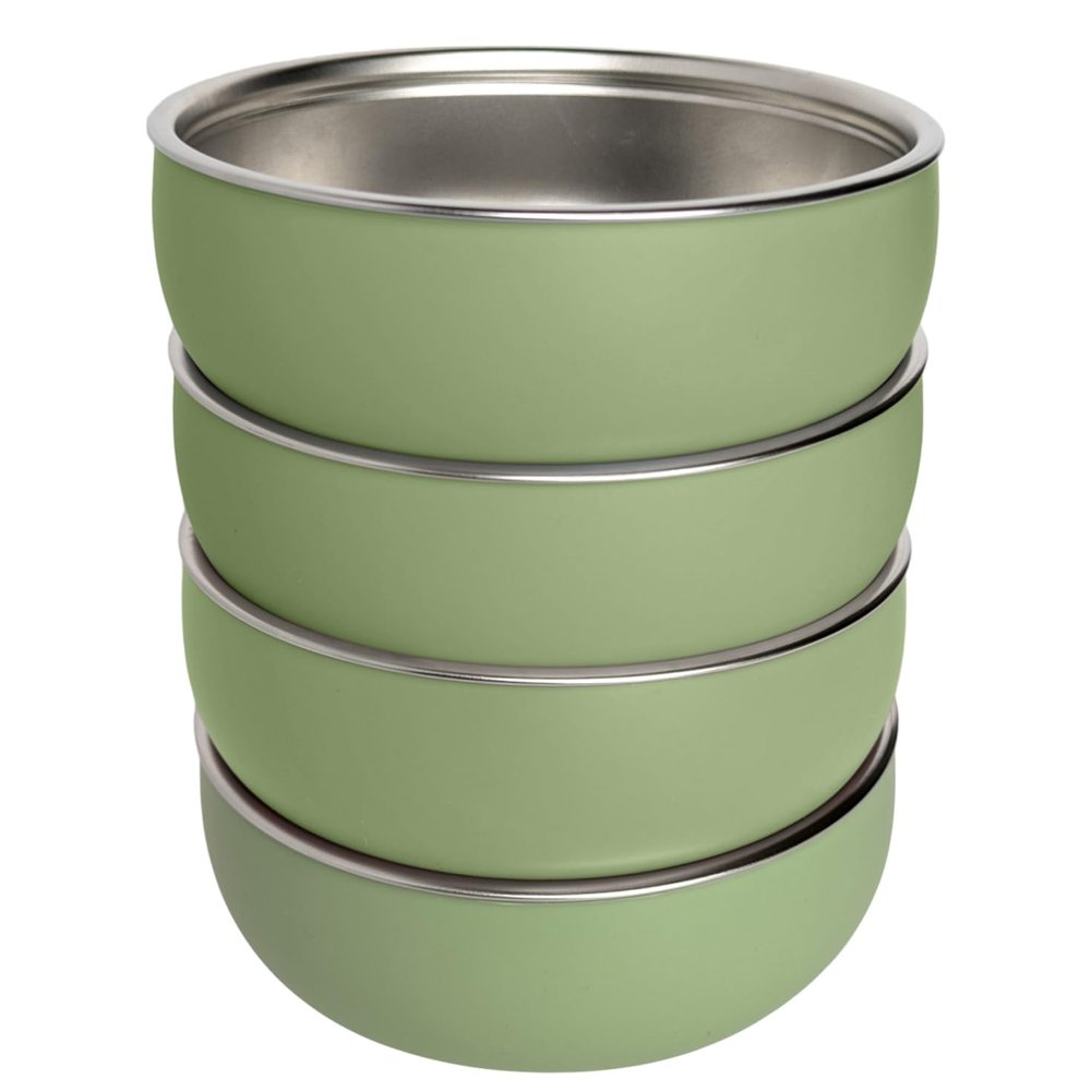Monkey Proof Non-Toxic Stainless Steel Child Bowl 5 with Non-Slip Silicone Shell, (Set of 4 bowls) Unbreakable, Mess Free Feeding for Babies, Toddlers, Kids, BPA free (Sage Green)