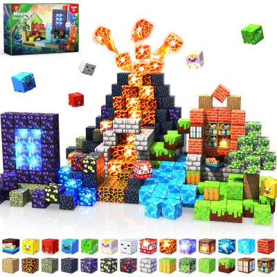 150 pcs 0.8inch Magnetic Blocks with 24 Light Blocks - Easter Toys for Kids, Boys and Girls, Magnetic Building Blocks Cubes, Stacking Magnets, Birthday Gifts for Boys and Girls Age 3+ Years Old