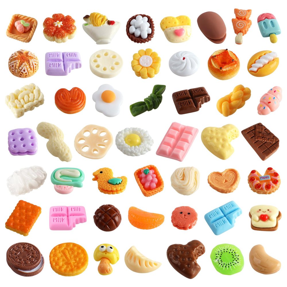 50 PCS Miniature Food Eggs Cake Milk Ice Cream, Mini Pretend Play Kitchen Cooking Game Party Accessories Toys for Dollhouse Landscape