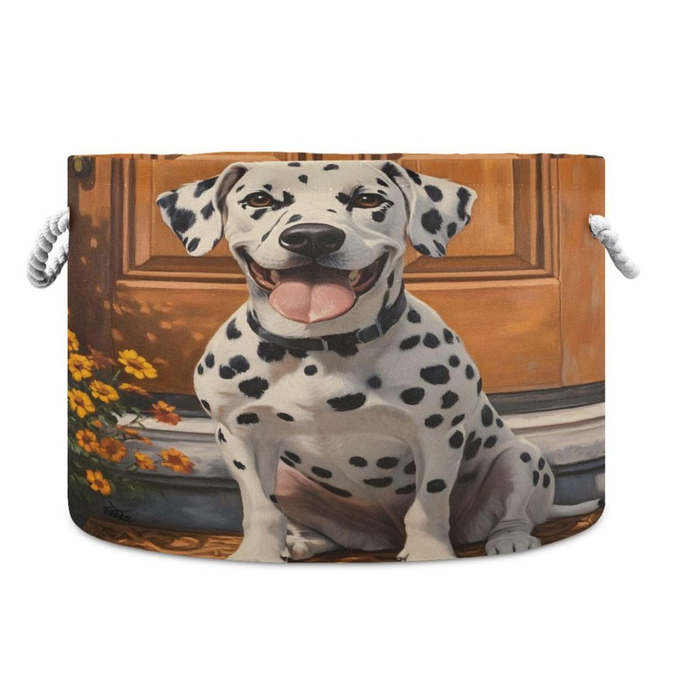 Zhirexin Cute Spotted Dog Cotton Rope Basket Books Storage Bin Storage Basket Large Round Baby Laundry Basket for Bedroom Bathroom Nursery Home Decor,20 x 14 Inch