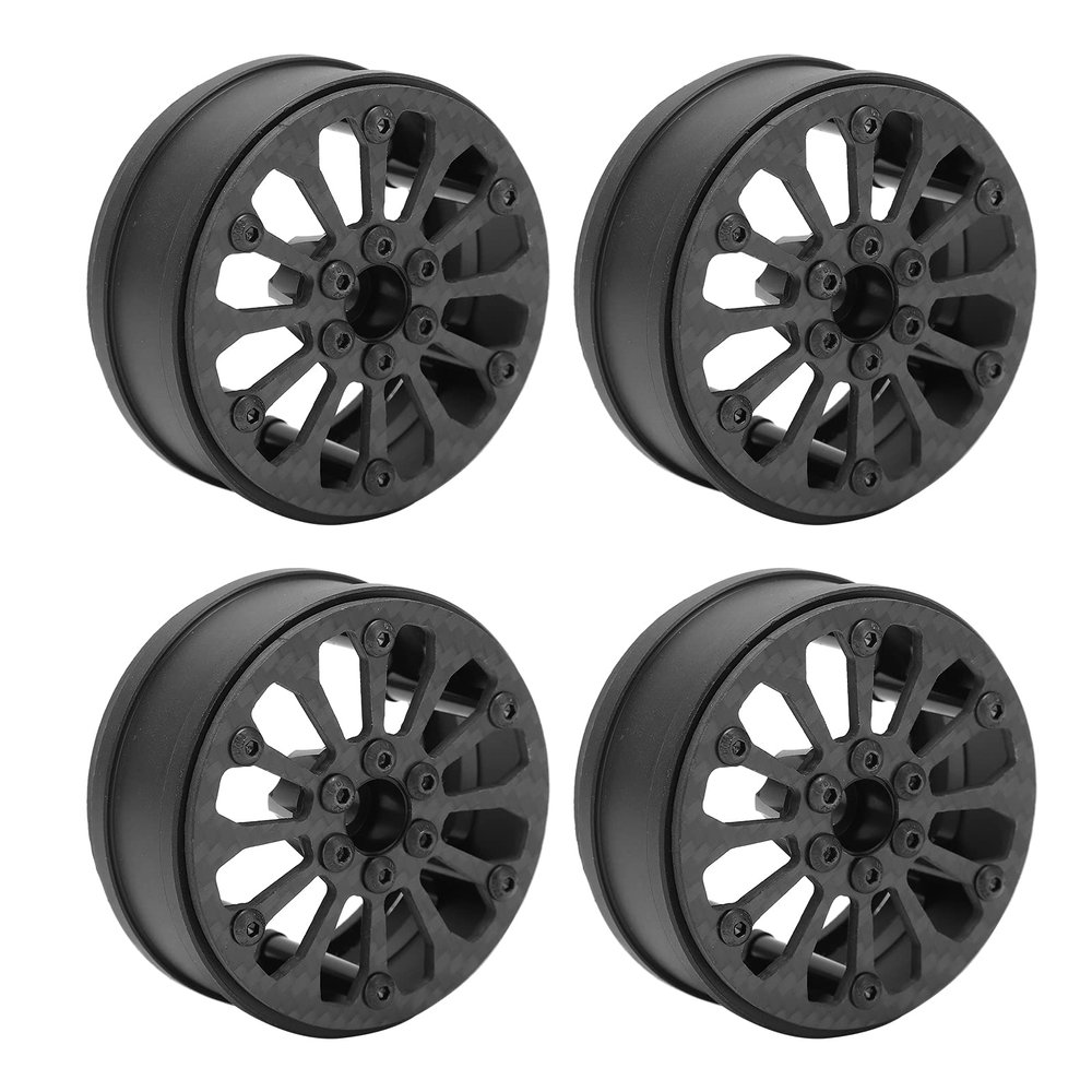 1/10 RC Carbon Fiber Wheels, Lightweight High Strength, Simulation Car Wheel Rim, 2.7 Inch Black, Five Spokes Twelve Holes Design, for Axial SCX10 4 6 (Twelve Holes)