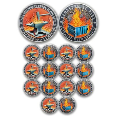 16Pcs Dumpster Fire Challenge Coin - Funny Desk Accessories for Work - Emotional Support Pocket Token Gift - Hilarious Coin Office Gift - Employee Appreciation Medal (Classic)