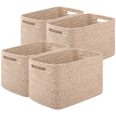 OIASKET Storage Baskets for Organizing, Woven Decorative Baskets for Shelves - Books, Towels, and Clothes, Cotton Rope Toy Storage Bins, 12.7''Lx9''Wx7.8''H, Pack of 4, Brown