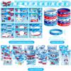 122PCS Airplane Party Favors Set, 50 Stickers, 12 Assemble Stickers, 12 Button Badges, 12 Mini Notepads, 12 Slap Bracelets, 12 Rubber Bracelets, 12 Goodie Bags for Plane Party Baby Shower Supplies view 2