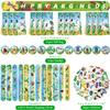 122PCS Insect Bug Party Favors Set, 50 Stickers, 12 Assemble Stickers, 12 Button Badges, 12 Mini Notepads, 12 Slap Bracelets, 12 Rubber Bracelets, 12 Goodie Bags for Garden Reptile Party Supplies view 2