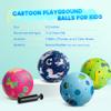 ZOOJOY Pack of 4 Cartoon Playground Balls, 8.5" Rubber Bouncy Kickball Set, Indoor & Outdoor Dodgeball Kickball Balls for Toddler 3-12, School Games Toys for Boys and Girls with Pumps and Boxes view 2