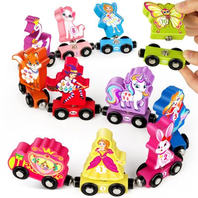 Helsort Wooden Number Train Set for Toddlers, Magnetic Unicorn Trains Toys, Numbers Matching Game for Ages3-5, Toddler Learning Toys, Fine Motor Skills Preschool Activities Birthday Gifts for Girls