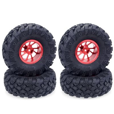 4PCS 1.9'' Metal Wheel Rim Rubber Crawler Tires Whees 120x44mm Hex 12mm for 1/10 RC Crawler for Redcat, HPI, TRAXXAS TRX4, RGT, AXIAL SCX10, VRX Racing RC Car (Red)
