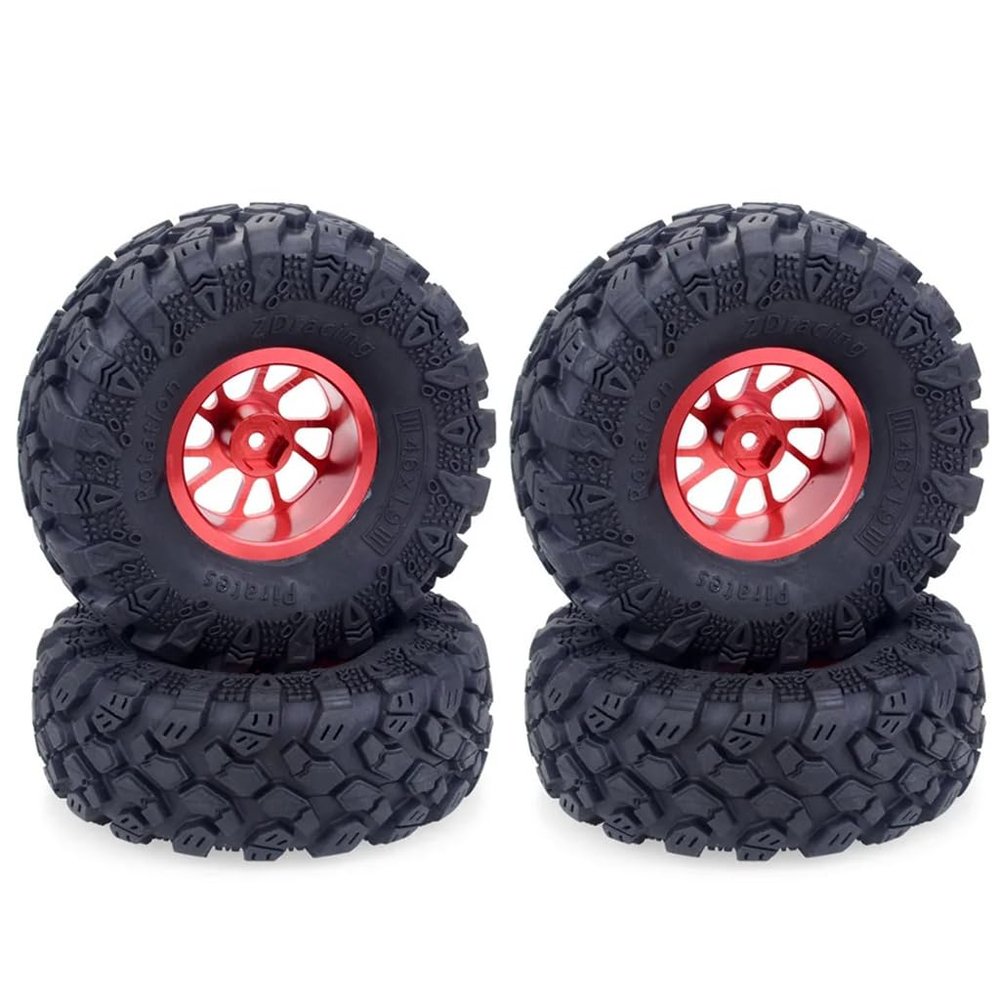 4PCS 1.9'' Metal Wheel Rim Rubber Crawler Tires Whees 120x44mm Hex 12mm for 1/10 RC Crawler for Redcat, HPI, TRAXXAS TRX4, RGT, AXIAL SCX10, VRX Racing RC Car (Red)