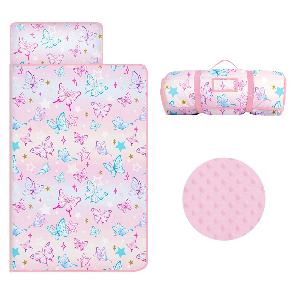 Kids Nap Mat Portable Slumber Bags with Removable Pillow and Blanket for Girls Boys, Lightweight Extra Large Sleeping Bag for Preschool Camping Daycare