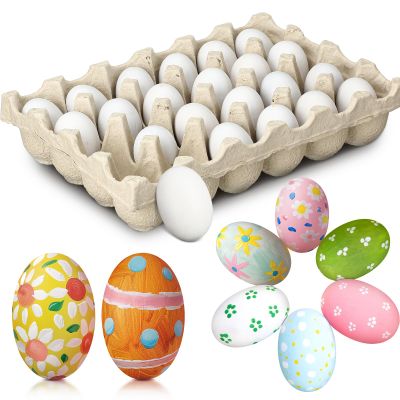 Cinnvoice 24 Pcs Easter Wooden Eggs with Natural Pulp Cartons Paintable Wood Fake Eggs for Easter Hunting Basket Stuffer Party Favor Kitchen Play and Room Decorating(White)