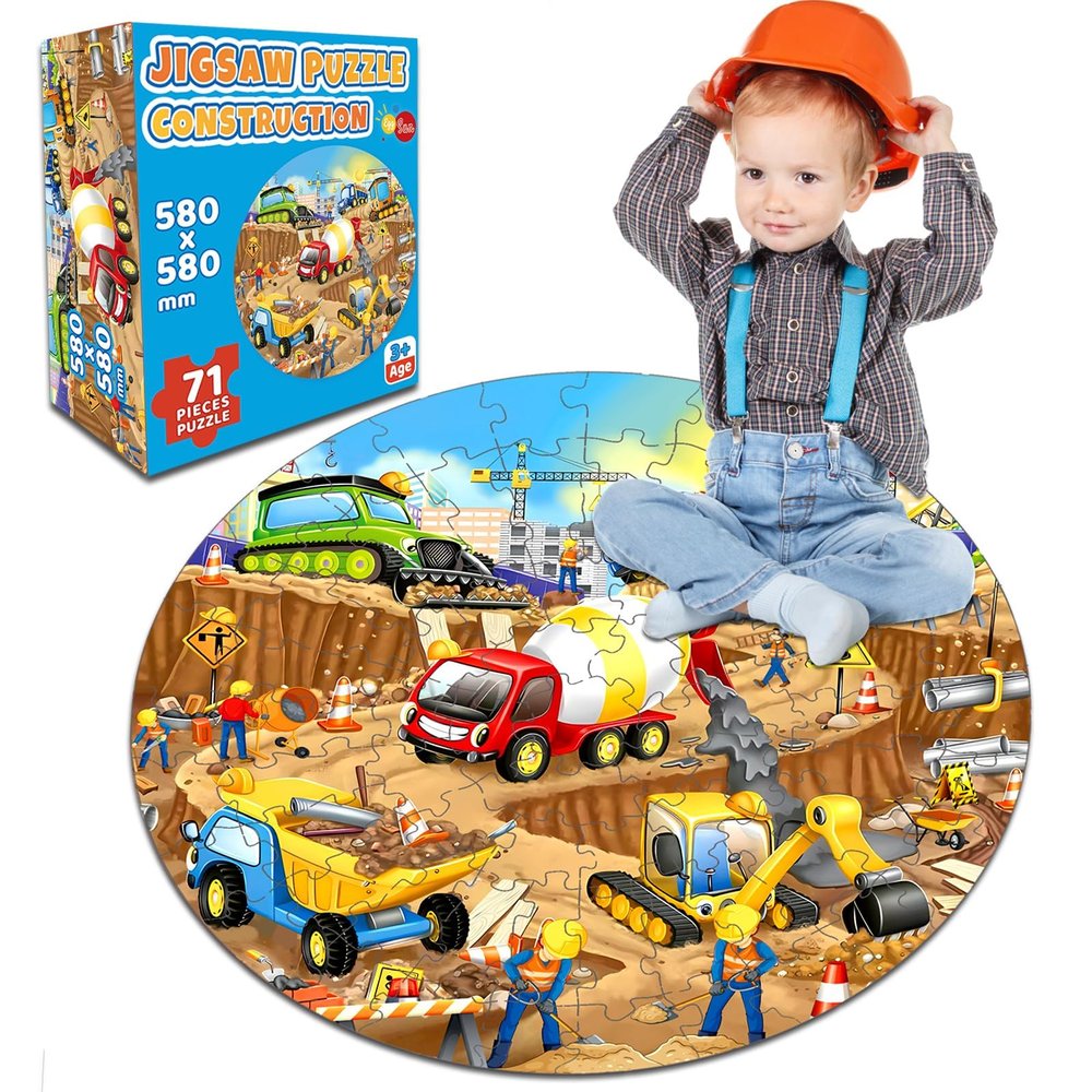 EggSun 71Pcs Christmas Construction Vehicle Floor Puzzle for Kids 3,4,5,6,7,8,Educational Building Jigsaw Puzzles with Excavator Dumper Monster Truck for Ages 3-5,Learning Toys Gift for Girls and Boys
