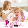 Hair Salon Toys for Girls, Dress Up Beauty Hair Stylist Toy Kit with Barber Apron, Hair Dryer, Curling Iron, Mirror, Scissors and Styling Accessories view 2