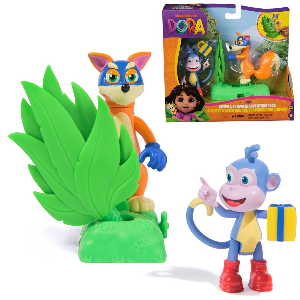 Dora, Swipe & Surprise Adventure Pack, with Boots & Swiper Toy Figures and 2 Accessories, Kids Toys for Girls & Boys Ages 3 and Up