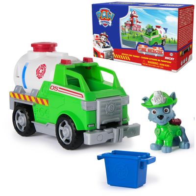 Paw Patrol Fire Rescue: Rocky Rescue Fire Tanker with Action Figure, Grab Claw and Toy Truck, Kids Toys for Boys & Girls Ages 3 and Up