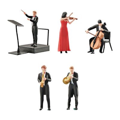 CoudarTitie 5 Pieces Musicians Figures Hand Painted 1/64 Resin Desktop Ornament Collections Role Play Figures Miniature People Figurines