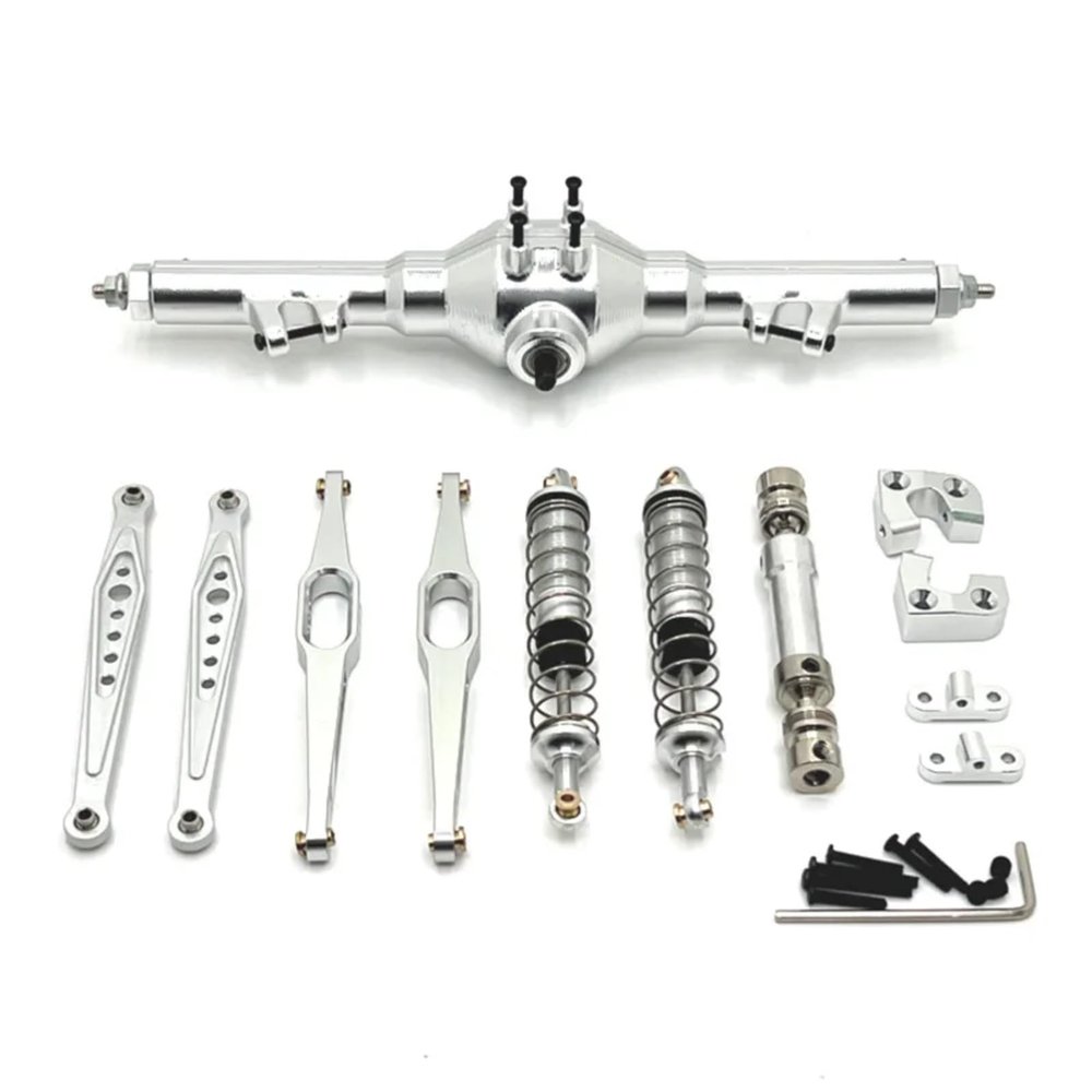 for Wltoys for 124006 12423 12427 12428 12429 1/12 RC Car Upgrade Parts Kit Metal Rear Axle Drive Shaft Shock Absorber Trailing Arms RC Upgrade Accessories(Silver)